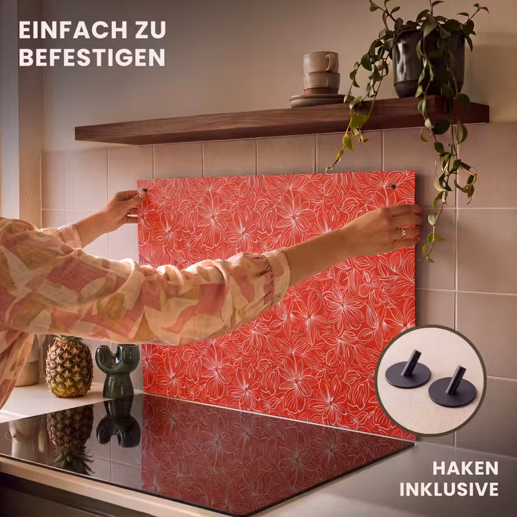 2-in-1 Herdabdeckplatte & Spritzschutz - Blumen - Muster - Rot - Bloemen - Patroon - Rood Inductie beschemer met haakjes klein 777