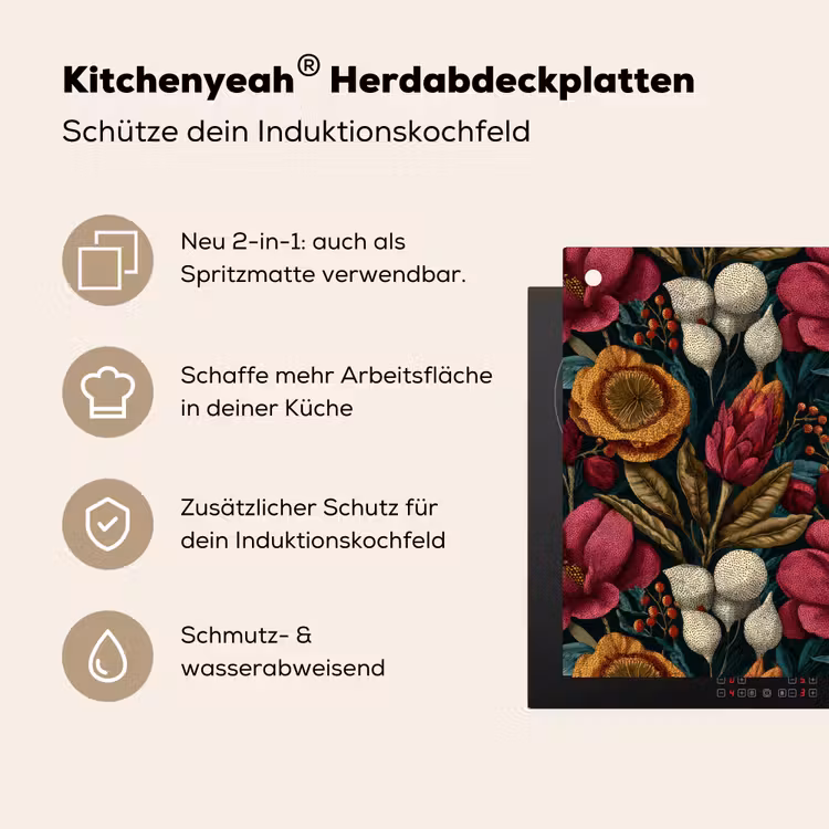 Bloemen - Patroon - Rood - Goud Inductie beschemer met haakjes klein 777 -ky-usp-de