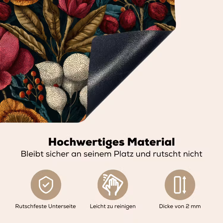 Bloemen - Patroon - Rood - Goud Inductie beschemer met haakjes klein 777 -ky-onderkant-de