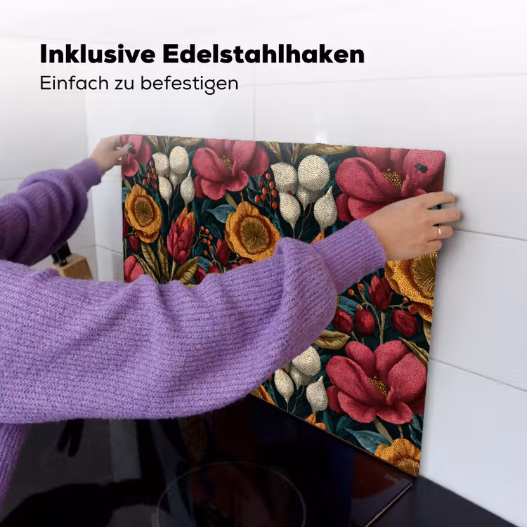 Bloemen - Patroon - Rood - Goud Inductie beschemer met haakjes klein 777 -ky-ophangen-de