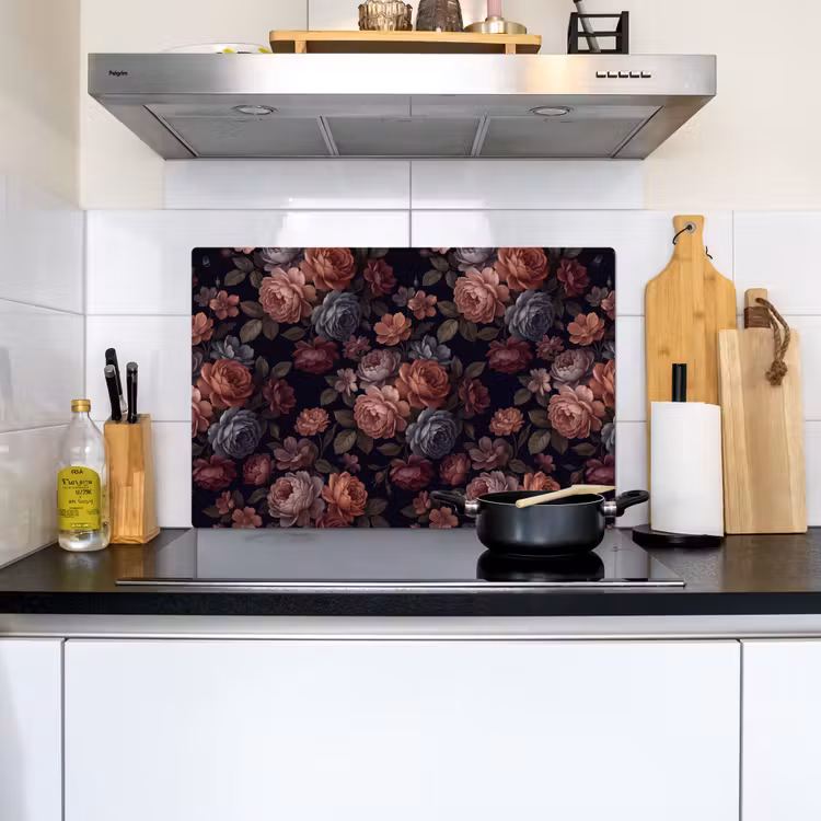 Bloemen - Patroon - Vintage - Donker - Roze Inductie beschemer met haakjes klein -sfeer2