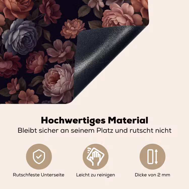 Bloemen - Patroon - Vintage - Donker - Roze Inductie beschemer met haakjes klein -ky-onderkant-de