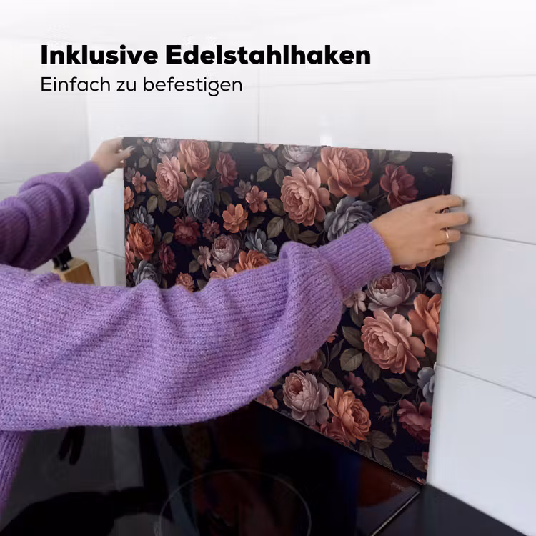 Bloemen - Patroon - Vintage - Donker - Roze Inductie beschemer met haakjes klein -ky-ophangen-de