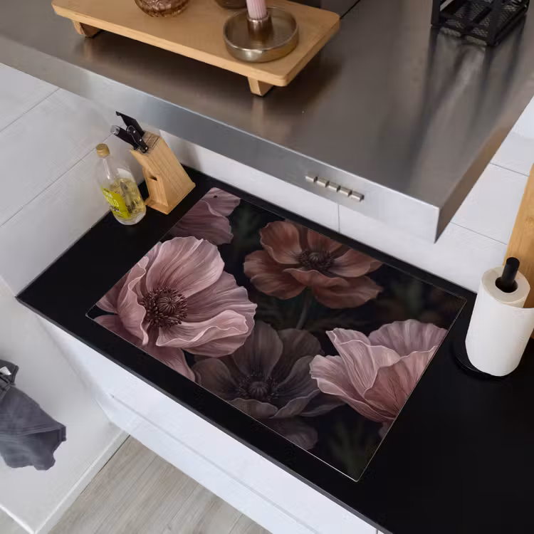 Bloemen - Natuur - Roze - Donker - Modern Inductie beschemer met haakjes klein -sfeer1