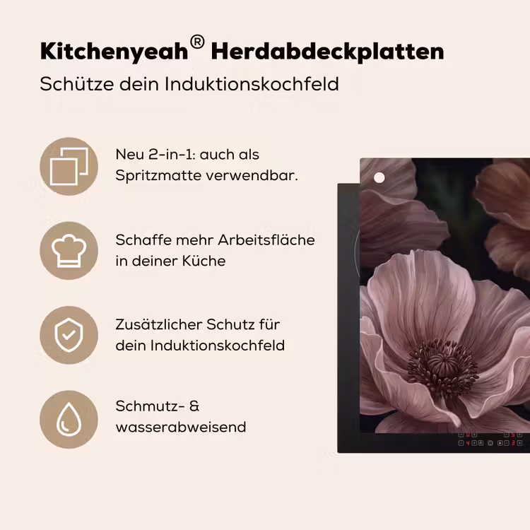 Bloemen - Natuur - Roze - Donker - Modern Inductie beschemer met haakjes klein -ky-usp-de