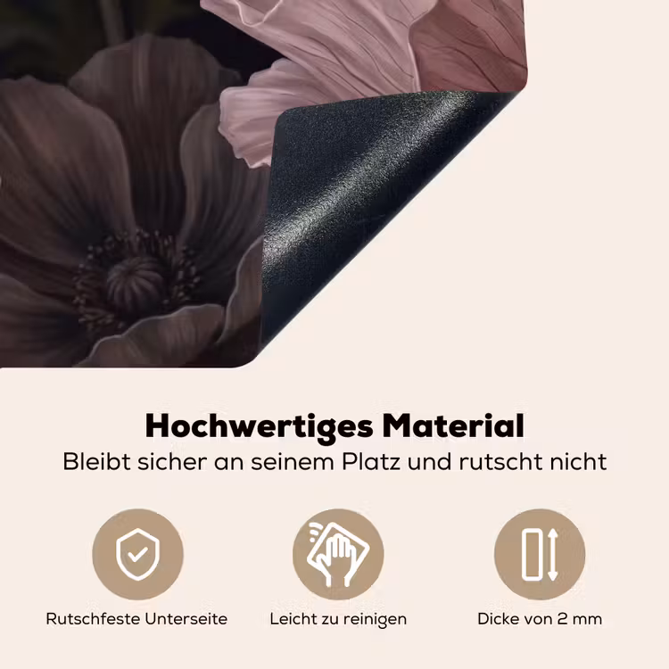 Bloemen - Natuur - Roze - Donker - Modern Inductie beschemer met haakjes klein -ky-onderkant-de
