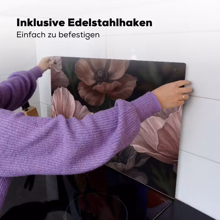 Bloemen - Natuur - Roze - Donker - Modern Inductie beschemer met haakjes klein -ky-ophangen-de