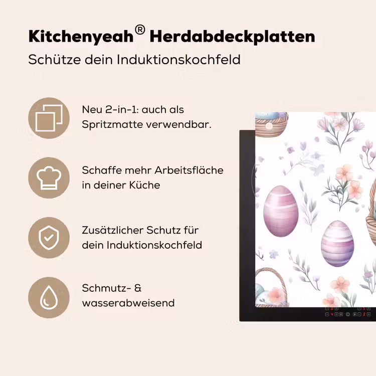 Bloemen - Paaseieren - Patroon Inductie beschemer met haakjes klein -ky-usp-de