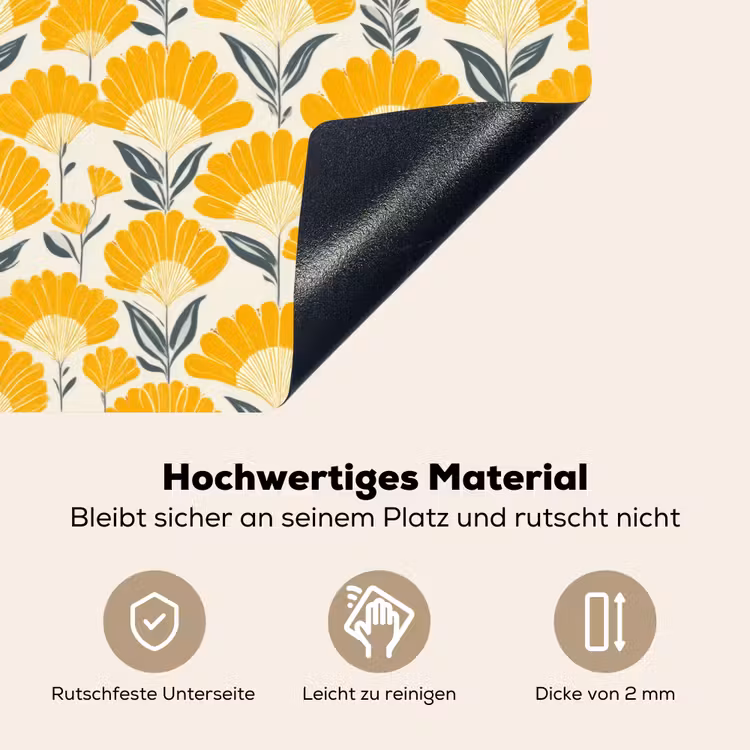 Bloemen - Retro - Botanisch - Okergeel - Grijs Inductie beschemer met haakjes klein 777 -ky-onderkant-de
