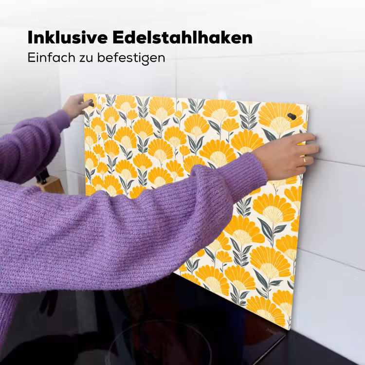 Bloemen - Retro - Botanisch - Okergeel - Grijs Inductie beschemer met haakjes klein 777 -ky-ophangen-de