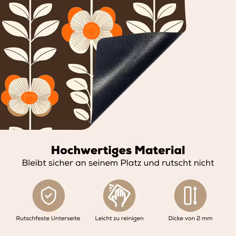 Bloemen - Retro - Bruin Inductie beschemer met haakjes klein 777 -ky-onderkant-de