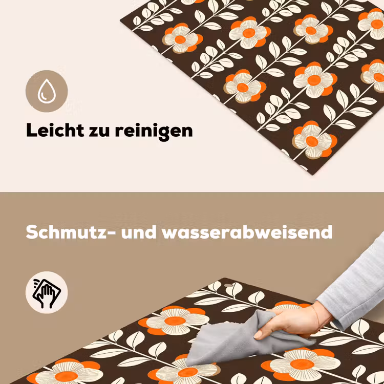 Bloemen - Retro - Bruin Inductie beschemer met haakjes klein 777 -ky-schoon-de