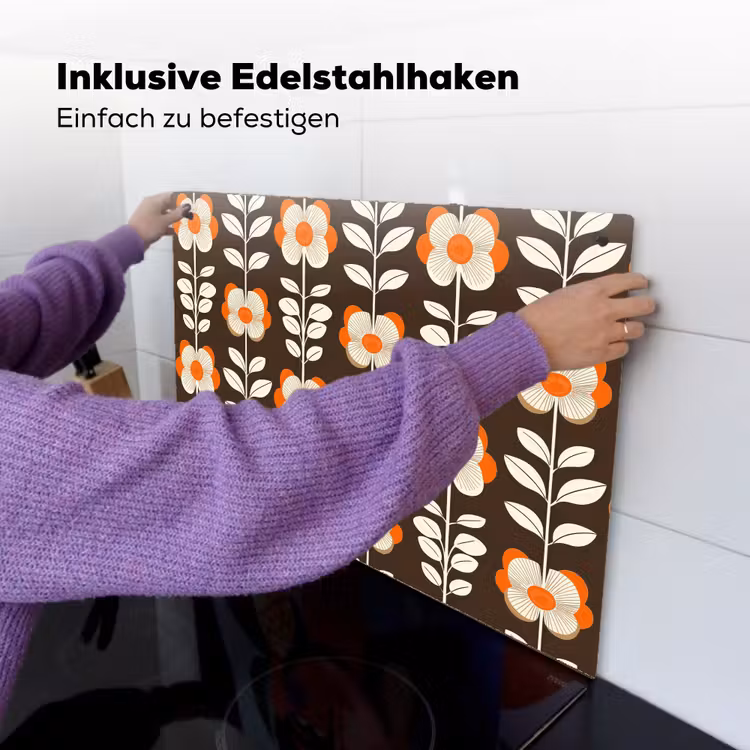 Bloemen - Retro - Bruin Inductie beschemer met haakjes klein 777 -ky-ophangen-de