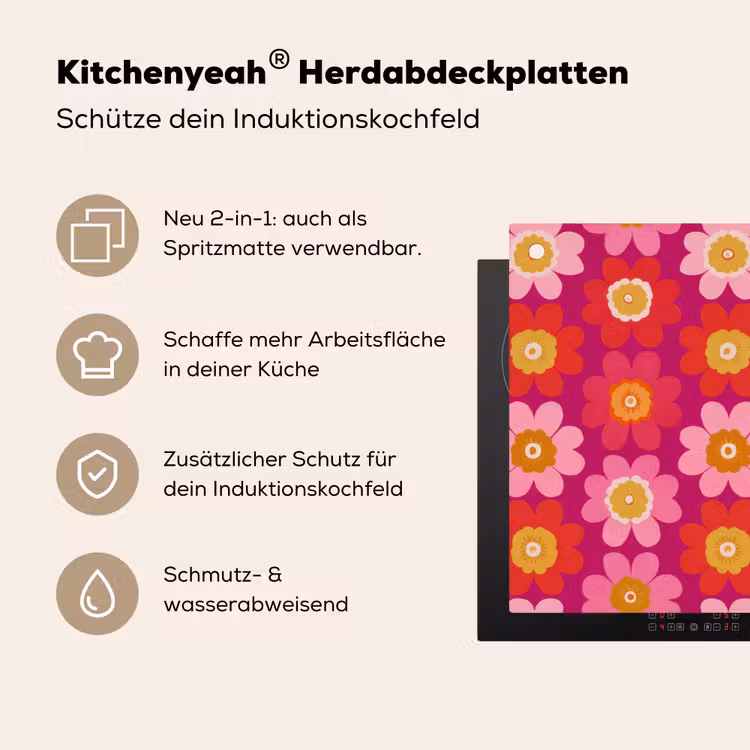 Bloemen - Retro - Kleurrijk Inductie beschemer met haakjes klein 777 -ky-usp-de