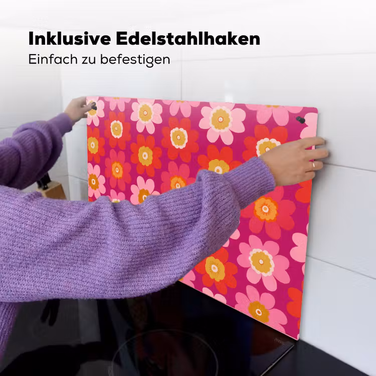 Bloemen - Retro - Kleurrijk Inductie beschemer met haakjes klein 777 -ky-ophangen-de