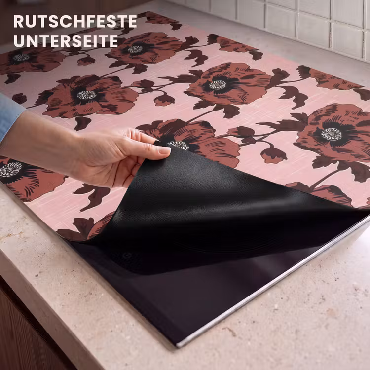 2-in-1 Herdabdeckplatte & Spritzschutz - Blumen - Retro - Rot - Bloemen - Retro - Rood Inductie beschemer met haakjes klein 777