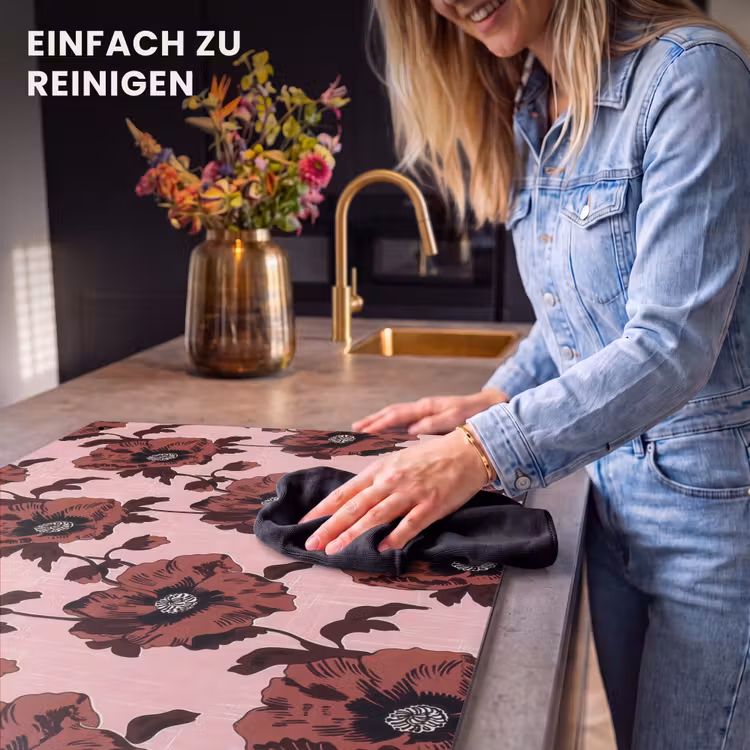 2-in-1 Herdabdeckplatte & Spritzschutz - Blumen - Retro - Rot - Bloemen - Retro - Rood Inductie beschemer met haakjes klein 777