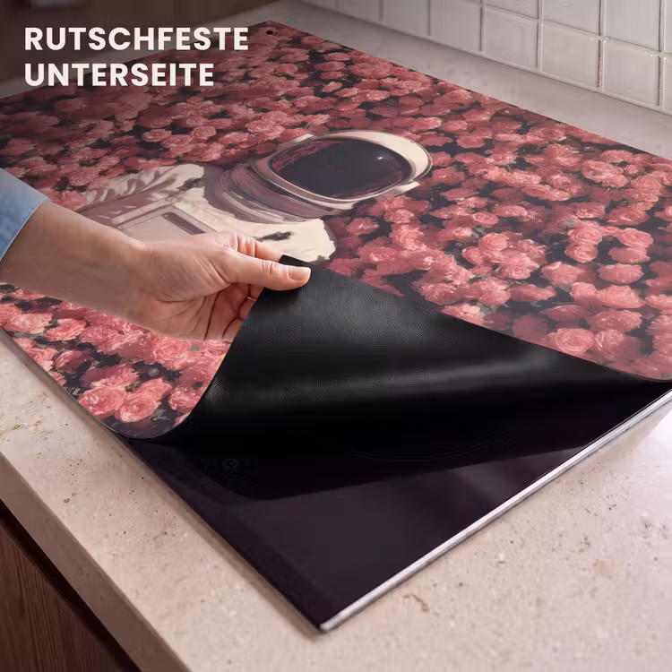 2-in-1 Herdabdeckplatte & Spritzschutz - Blumen - Rosa - Astronaut - Bloemen - Roze - Astronaut Inductie beschemer met haakjes klein