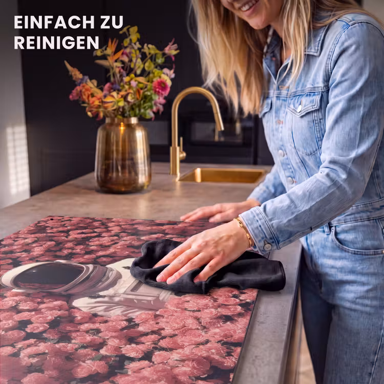 2-in-1 Herdabdeckplatte & Spritzschutz - Blumen - Rosa - Astronaut - Bloemen - Roze - Astronaut Inductie beschemer met haakjes klein