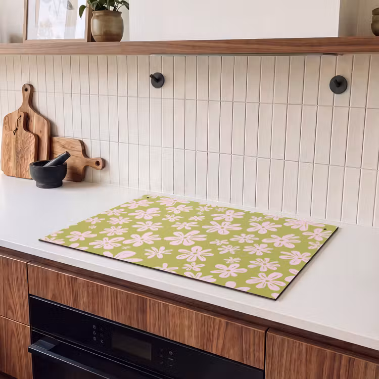 2-in-1 Herdabdeckplatte & Spritzschutz - Blumen - Rosa - Gemustert - Bloemen - Roze - Getekend - Patroon Inductie beschemer met haakjes klein