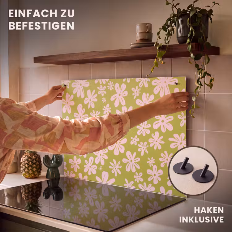 2-in-1 Herdabdeckplatte & Spritzschutz - Blumen - Rosa - Gemustert - Bloemen - Roze - Getekend - Patroon Inductie beschemer met haakjes klein