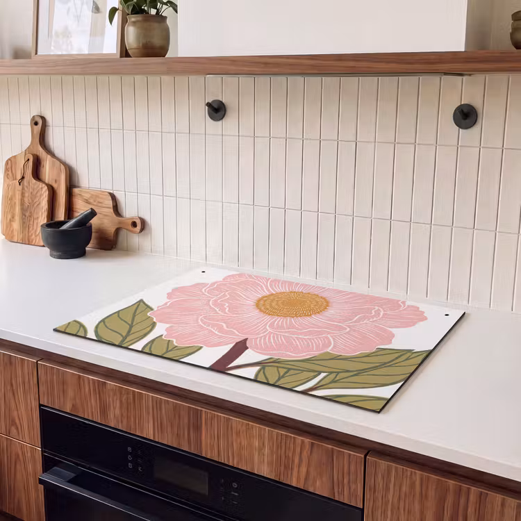 2-in-1 Herdabdeckplatte & Spritzschutz - Blumen – Rosa – Illustration - Bloemen - Roze - Illustratie Inductie beschemer met haakjes klein