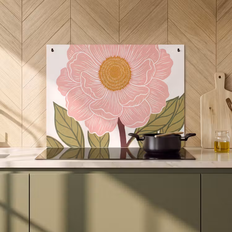 2-in-1 Herdabdeckplatte & Spritzschutz - Blumen – Rosa – Illustration - Bloemen - Roze - Illustratie Inductie beschemer met haakjes klein