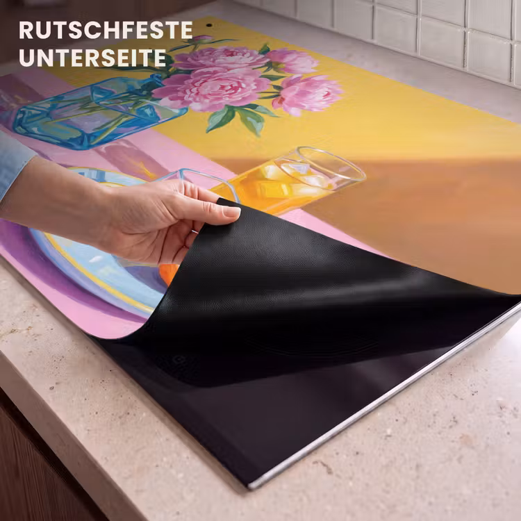 2-in-1 Herdabdeckplatte & Spritzschutz - Blumen – Rosa – Modern - Bloemen - Roze - Modern Inductie beschemer met haakjes klein
