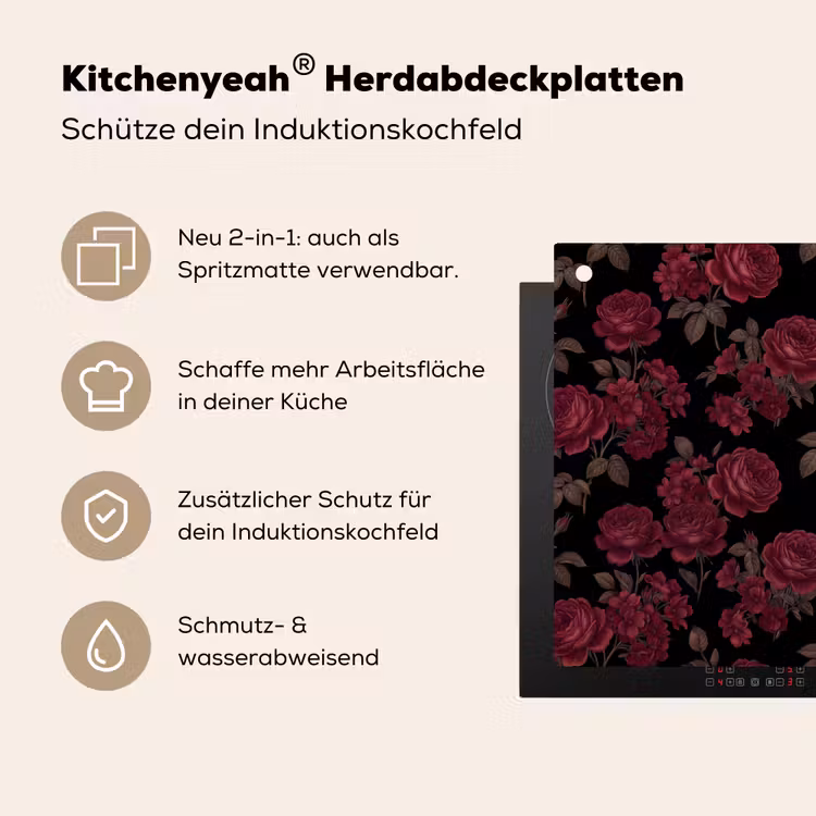 Bloemen - Roos - Patroon - Klassiek - Rood Inductie beschemer met haakjes klein -ky-usp-de