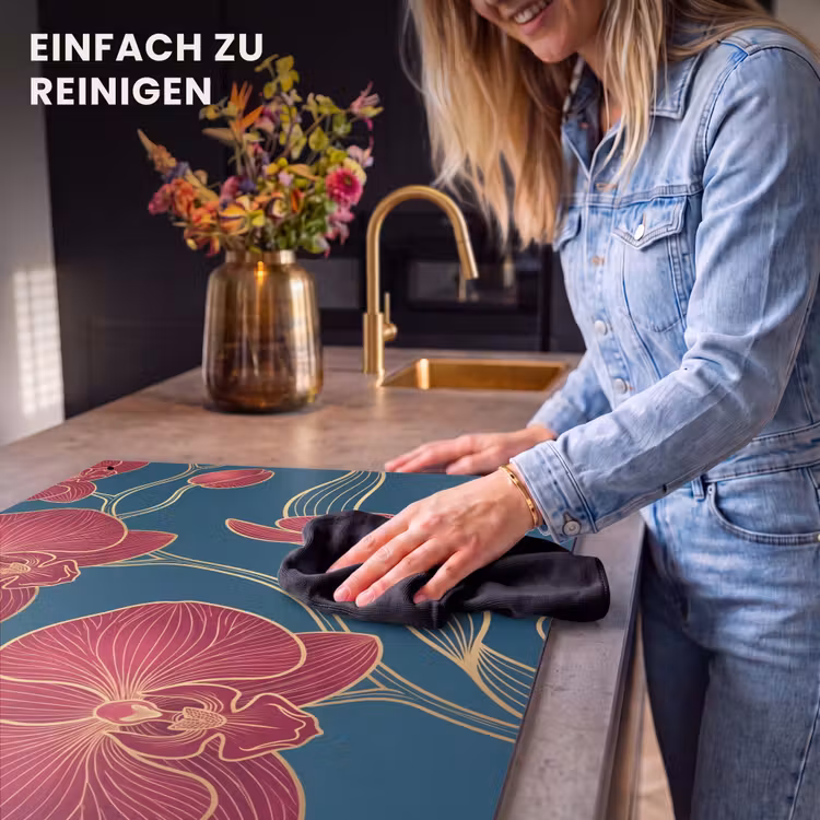 2-in-1 Herdabdeckplatte & Spritzschutz - Blumen – Rot – Gold - Bloemen - Rood - Goud Inductie beschemer met haakjes klein