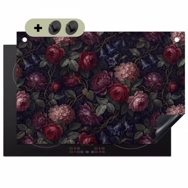 Bloemen - Rood - Klassiek - Donker - Patroon Inductie beschemer met haakjes klein -3d