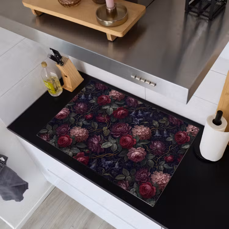 Bloemen - Rood - Klassiek - Donker - Patroon Inductie beschemer met haakjes klein -sfeer1