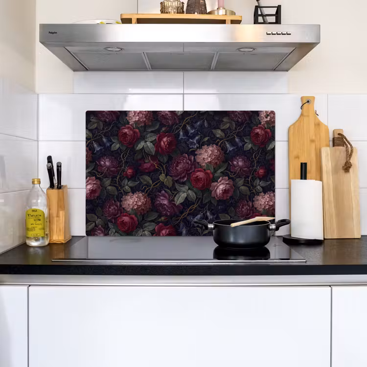 Bloemen - Rood - Klassiek - Donker - Patroon Inductie beschemer met haakjes klein -sfeer2