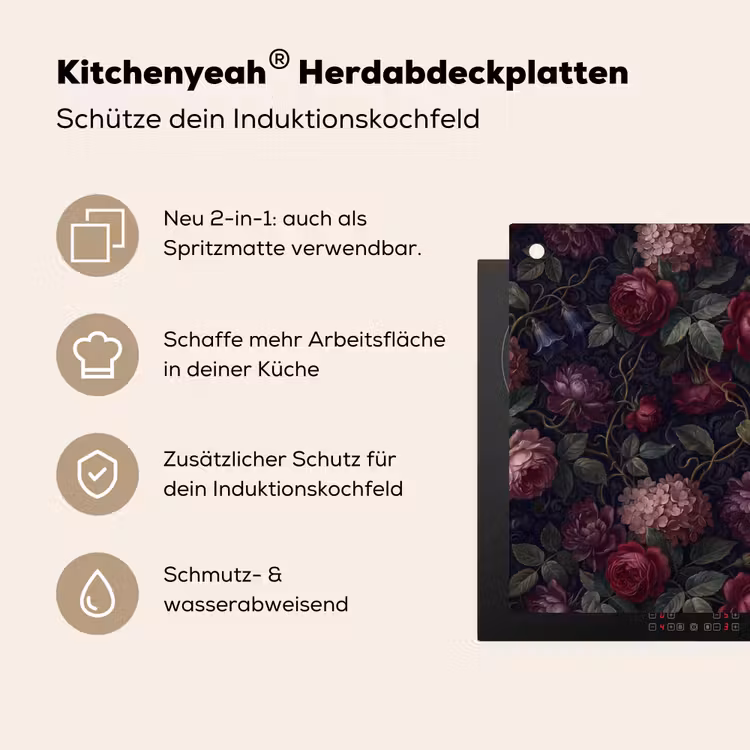 Bloemen - Rood - Klassiek - Donker - Patroon Inductie beschemer met haakjes klein -ky-usp-de