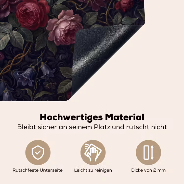 Bloemen - Rood - Klassiek - Donker - Patroon Inductie beschemer met haakjes klein -ky-onderkant-de