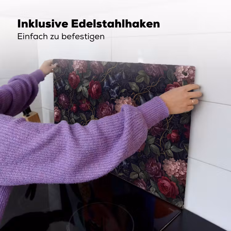 Bloemen - Rood - Klassiek - Donker - Patroon Inductie beschemer met haakjes klein -ky-ophangen-de