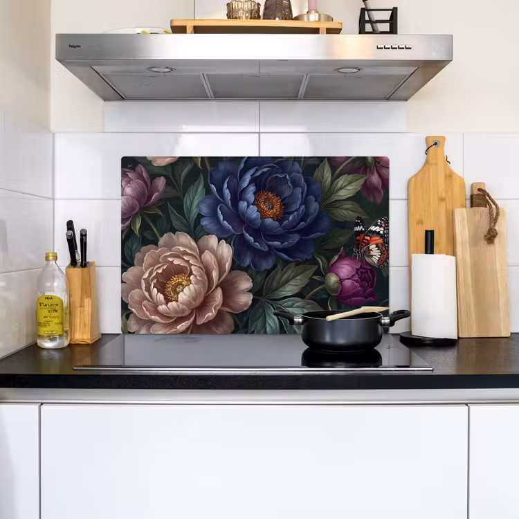 Bloemen - Vlinder - Natuur - Modern - Paars Inductie beschemer met haakjes klein -sfeer2