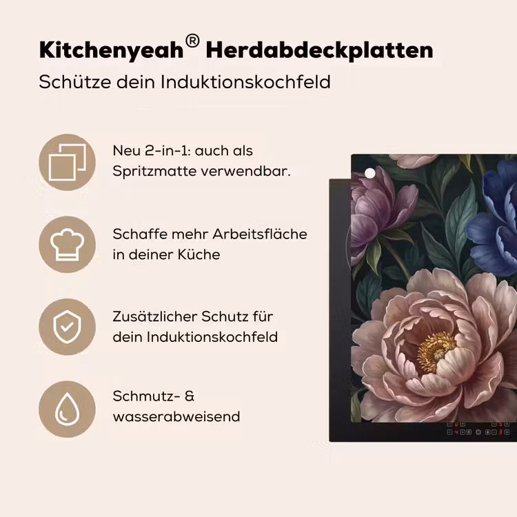 Bloemen - Vlinder - Natuur - Modern - Paars Inductie beschemer met haakjes klein -ky-usp-de
