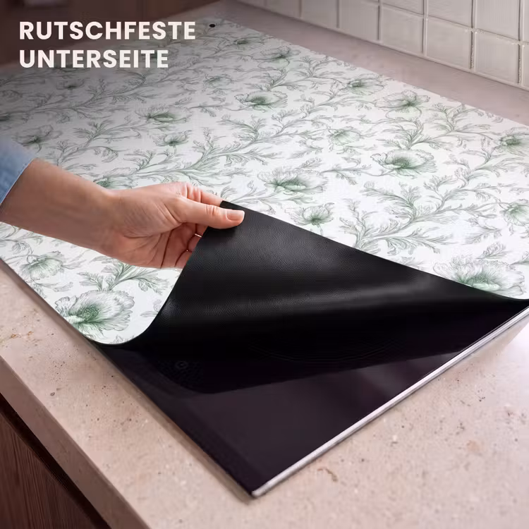 2-in-1 Herdabdeckplatte & Spritzschutz - Blumen - Signiert - Grün - Bloemen - Getekend - Groen Inductie beschemer met haakjes klein 777