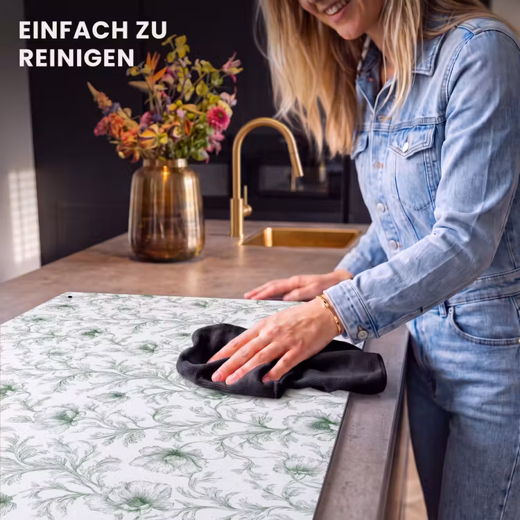 2-in-1 Herdabdeckplatte & Spritzschutz - Blumen - Signiert - Grün - Bloemen - Getekend - Groen Inductie beschemer met haakjes klein 777
