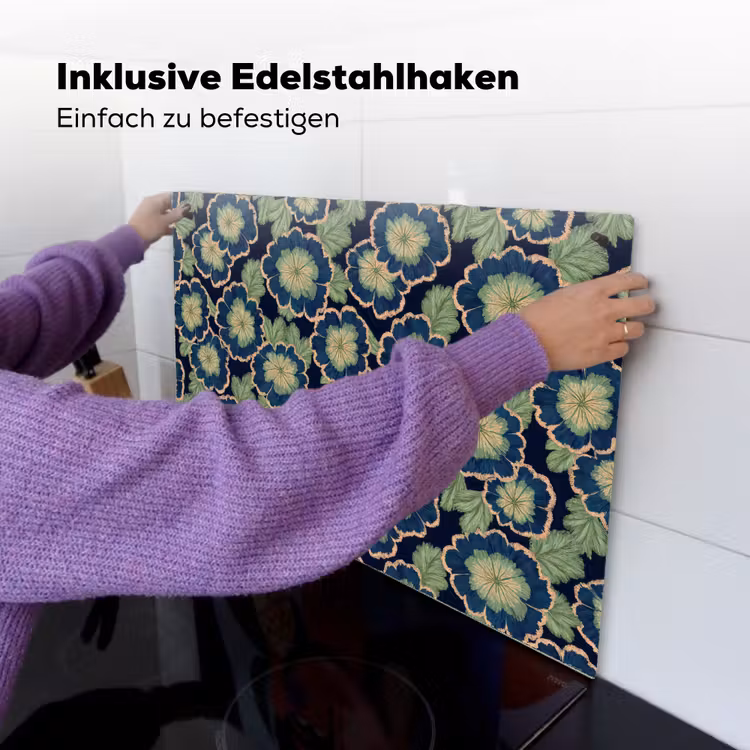 Bloemen - Borduurwerk - Patroon - Blauw - Groen Inductie beschemer met haakjes klein 777 -ky-ophangen-de