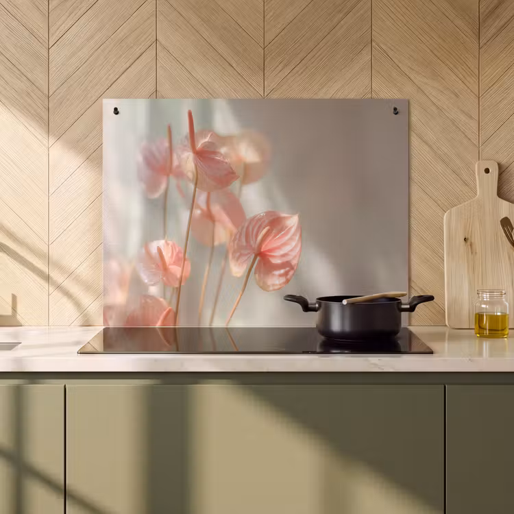 2-in-1 Herdabdeckplatte & Spritzschutz - Blumen - Stiele - Rosa - Schatten - Bloemen - Stelen - Roze - Schaduw Inductie beschemer met haakjes klein