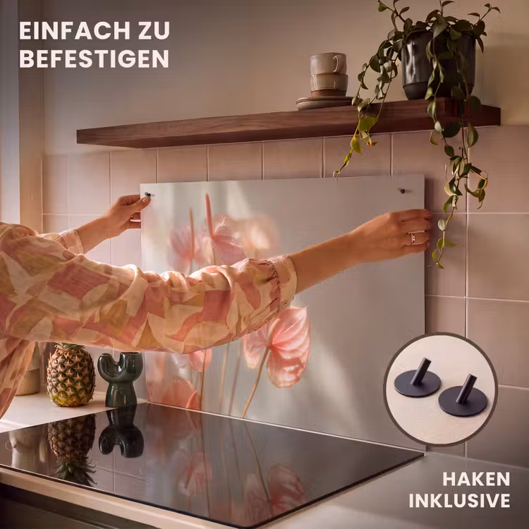 2-in-1 Herdabdeckplatte & Spritzschutz - Blumen - Stiele - Rosa - Schatten - Bloemen - Stelen - Roze - Schaduw Inductie beschemer met haakjes klein