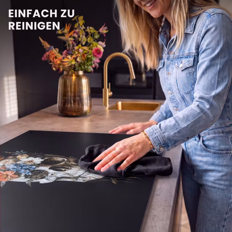 2-in-1 Herdabdeckplatte & Spritzschutz - Blumen - Totenkopf - Farbenfroh - Bloemen - Schedel - Kleurrijk Inductie beschemer met haakjes klein