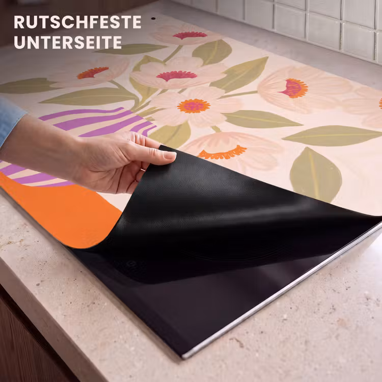 Bloemen - Vaas - Abstract - Paars - Oranje Inductie beschemer met haakjes klein -ky-onderkant-de