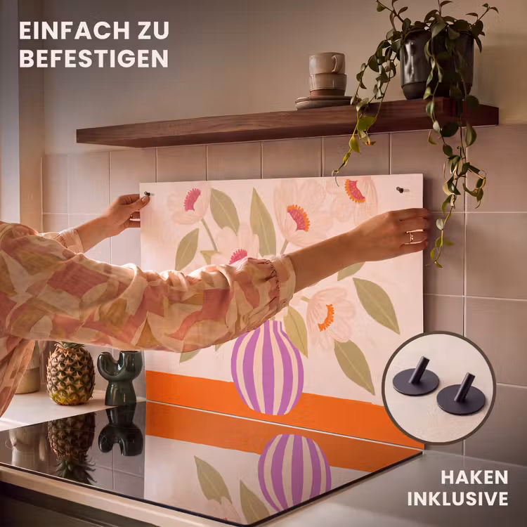 Bloemen - Vaas - Abstract - Paars - Oranje Inductie beschemer met haakjes klein -ky-ophangen-de