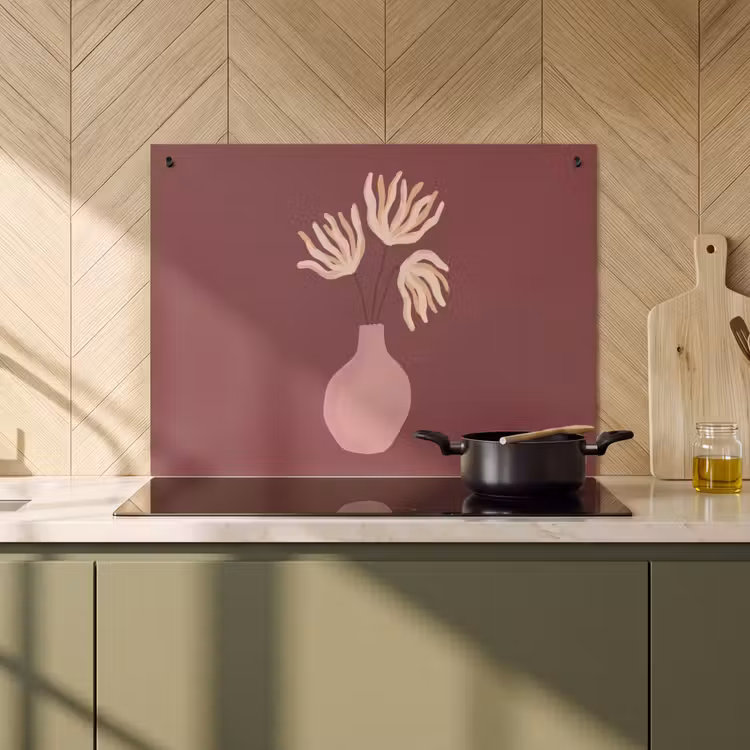 Bloemen - Vaas - Abstract - Modern - Aardetinten Inductie beschemer met haakjes klein -sfeer2