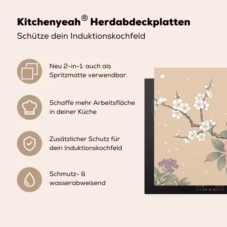 Bloemen - Vogels - Bloemen Inductie beschemer met haakjes klein -ky-usp-de