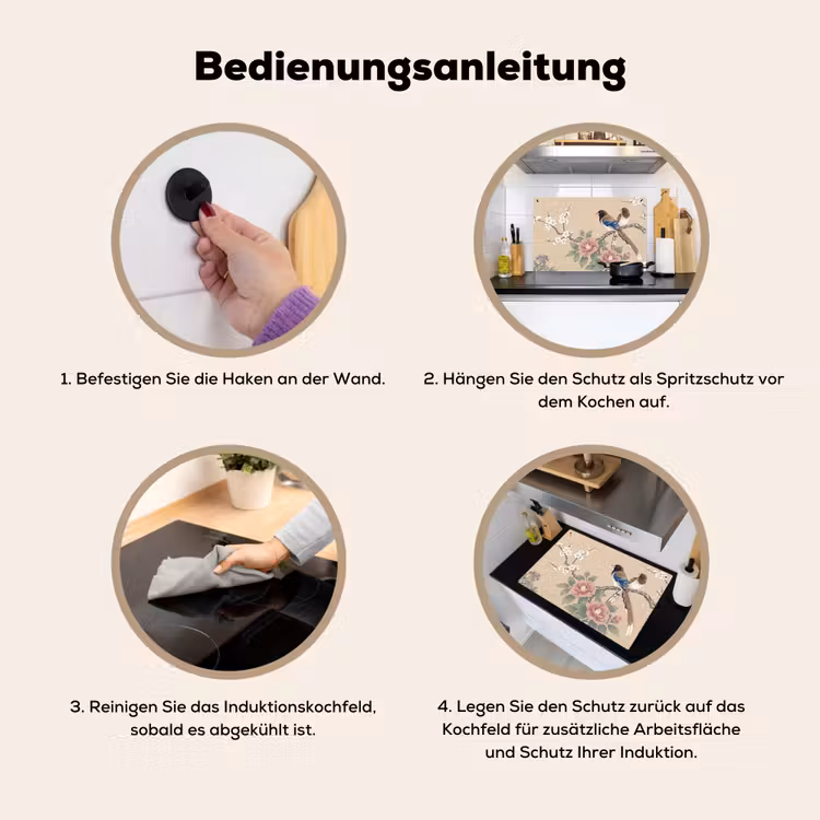 Bloemen - Vogels - Bloemen Inductie beschemer met haakjes klein -ky-gebruik-de