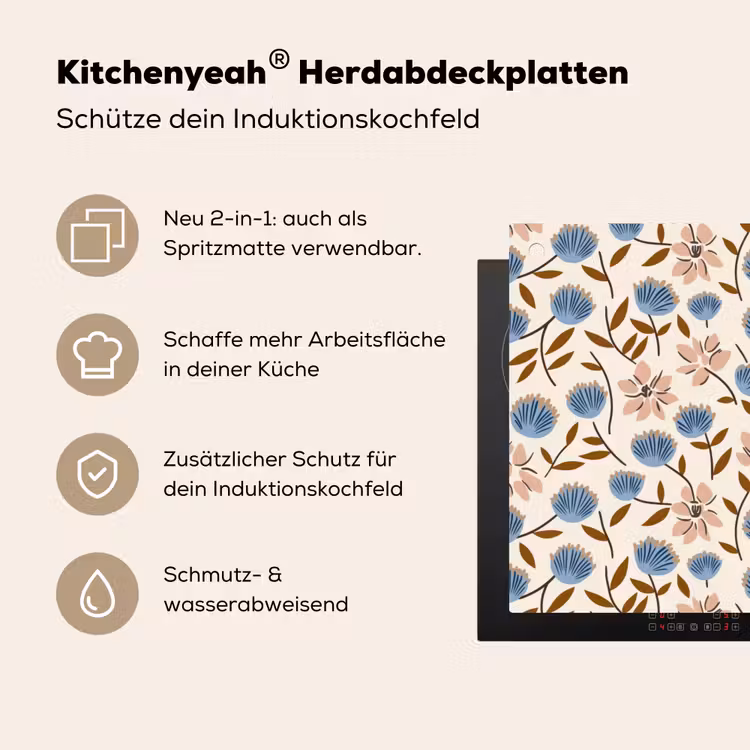 Bloemen - Wild - Blauw Inductie beschemer met haakjes klein 777 -ky-usp-de